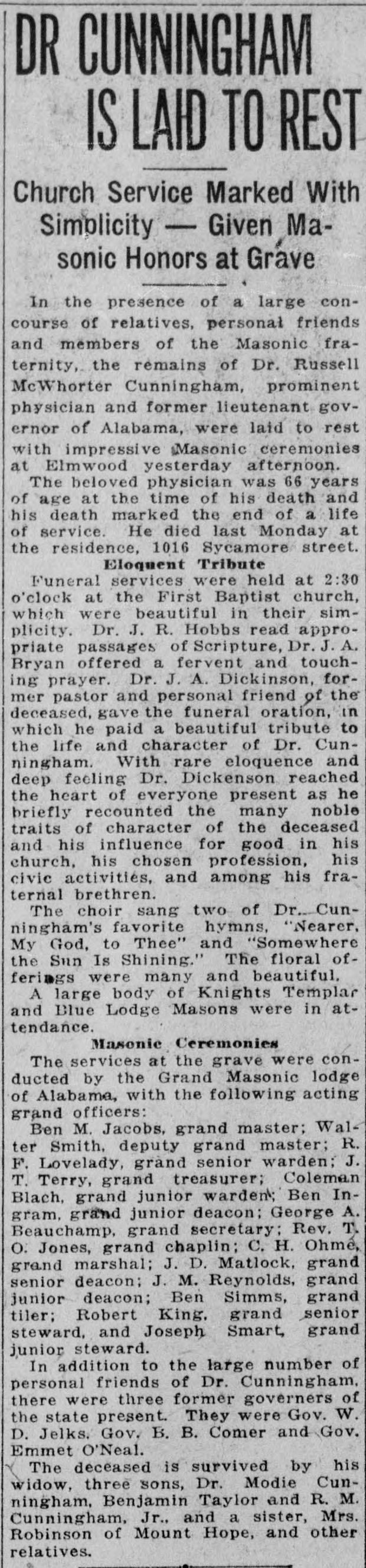 Dr. Russell McWhorter Cunningham obituary